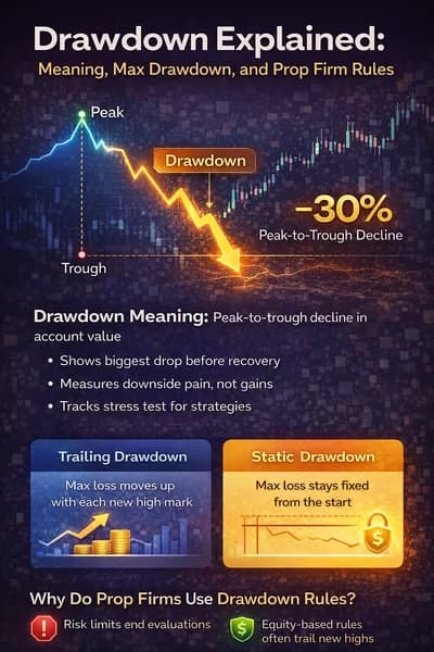 Drawdown Explained: Meaning, Max Drawdown, and Prop Firm Rules