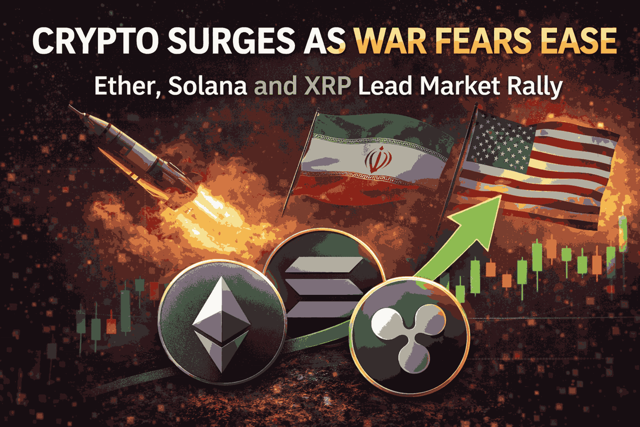 Crypto Surges as War Fears Ease – Ether, Solana and XRP Lead Market Rally